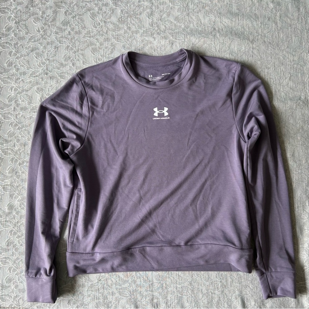 Under Armour Women’s Purple Terry Rival Crew Sweatshirt Loose Fit Size Small